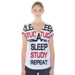 Eat Sleep Study Repeat Short Sleeve Front Detail Top by Valentinaart