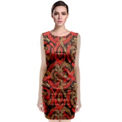 Red And Brown Pattern Sleeveless Velvet Midi Dress by linceazul