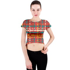 Colorful Line Segments Crew Neck Crop Top by linceazul