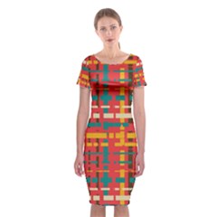 Colorful Line Segments Classic Short Sleeve Midi Dress by linceazul