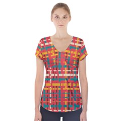 Colorful Line Segments Short Sleeve Front Detail Top by linceazul