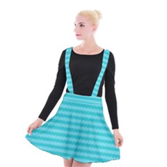 Abstract Blue Waves Pattern Suspender Skater Skirt