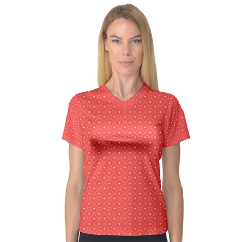 Decorative Retro Hearts Pattern  Women s V-neck Sport Mesh Tee by TastefulDesigns