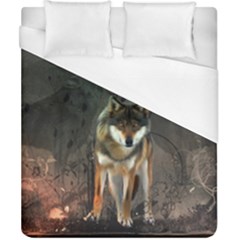 Awesome Wolf In The Night Duvet Cover (california King Size)