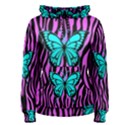 Zebra Stripes Black Pink   Butterfly Turquoise Women s Pullover Hoodie View1