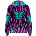 Zebra Stripes Black Pink   Butterfly Turquoise Women s Pullover Hoodie View2