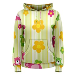 Animals Bear Flower Floral Line Red Green Pink Yellow Sunflower Star Women s Pullover Hoodie by Mariart