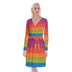 Wooden Plate Color Purple Red Orange Green Blue Long Sleeve Velvet Front Wrap Dress