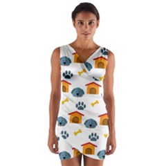 Bone House Face Dog Wrap Front Bodycon Dress