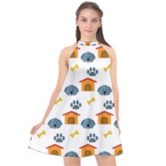 Bone House Face Dog Halter Neckline Chiffon Dress 