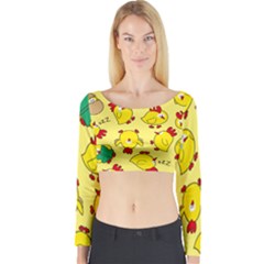 Animals Yellow Chicken Chicks Worm Green Long Sleeve Crop Top by Mariart