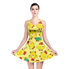 Animals Yellow Chicken Chicks Worm Green Reversible Skater Dress by Mariart