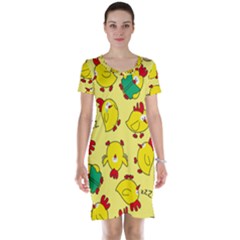 Animals Yellow Chicken Chicks Worm Green Short Sleeve Nightdress by Mariart