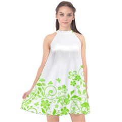 Butterfly Green Flower Floral Leaf Animals Halter Neckline Chiffon Dress 