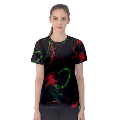 Paint Black Red Green Women s Sport Mesh Tee by Mariart