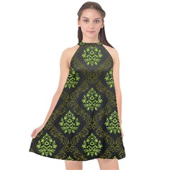 Leaf Green Halter Neckline Chiffon Dress 