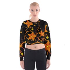 Star Leaf Orange Gold Red Black Flower Floral Cropped Sweatshirt by Mariart