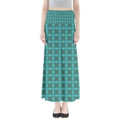 Turquoise Damask Pattern Maxi Skirts by linceazul