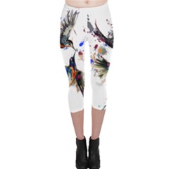  Colorful Love Birds Illustration With Splashes Of Paint Capri Leggings  by TastefulDesigns