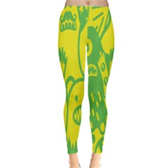 Easter Monster Sinister Happy Green Yellow Magic Rock Leggings  by Mariart