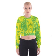 Easter Monster Sinister Happy Green Yellow Magic Rock Cropped Sweatshirt by Mariart