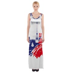 Eiffel Tower Monument Statue Of Liberty France England Red Blue Maxi Thigh Split Dress by Mariart