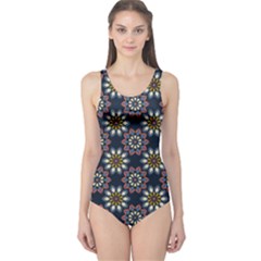 Floral Flower Star Blue One Piece Swimsuit by Mariart