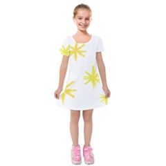 Line Painting Yellow Star Kids  Short Sleeve Velvet Dress by Mariart