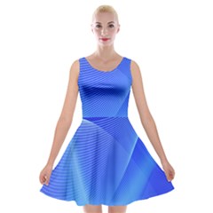 Line Net Light Blue White Chevron Wave Waves Velvet Skater Dress by Mariart