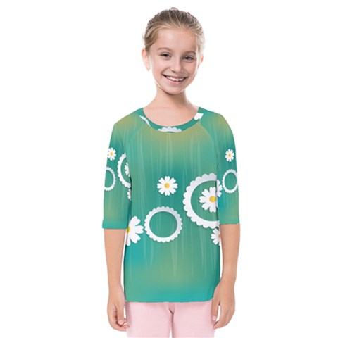 Sunflower Sakura Flower Floral Circle Green Kids  Quarter Sleeve Raglan Tee by Mariart