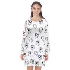 Pug Dog Pattern Long Sleeve Chiffon Shift Dress  by Valentinaart