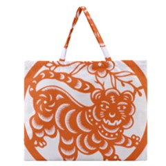 Chinese Zodiac Signs Tiger Star Orangehoroscope Zipper Large Tote Bag by Mariart