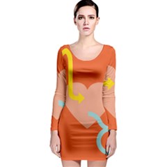 Illustrated Zodiac Love Heart Orange Yellow Blue Long Sleeve Bodycon Dress by Mariart