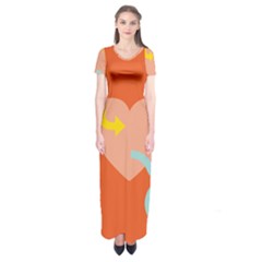 Illustrated Zodiac Love Heart Orange Yellow Blue Short Sleeve Maxi Dress by Mariart