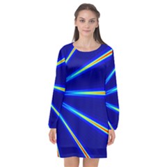 Light Neon Blue Long Sleeve Chiffon Shift Dress 