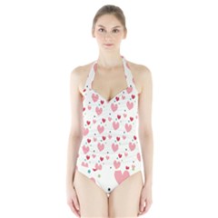 Love Heart Pink Polka Valentine Red Black Green White Halter Swimsuit by Mariart