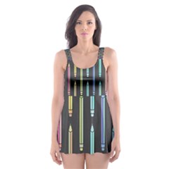 Pencil Stationery Rainbow Vertical Color Skater Dress Swimsuit by Mariart