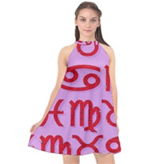 Illustrated Zodiac Red Purple Star Halter Neckline Chiffon Dress  by Mariart