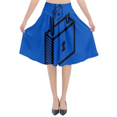 Padlock Love Blue Key Flared Midi Skirt by Mariart