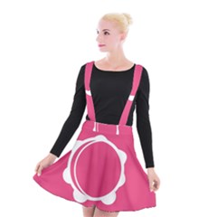 Circle White Pink Suspender Skater Skirt by Mariart