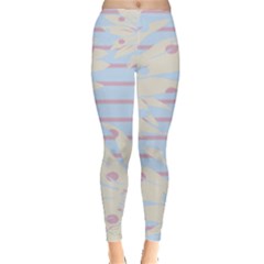 Flower Floral Sunflower Line Horizontal Pink White Blue Leggings  by Mariart