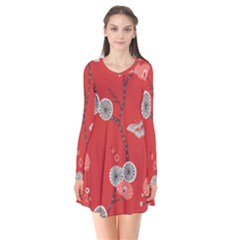 Dandelions Red Butterfly Flower Floral Flare Dress by Mariart