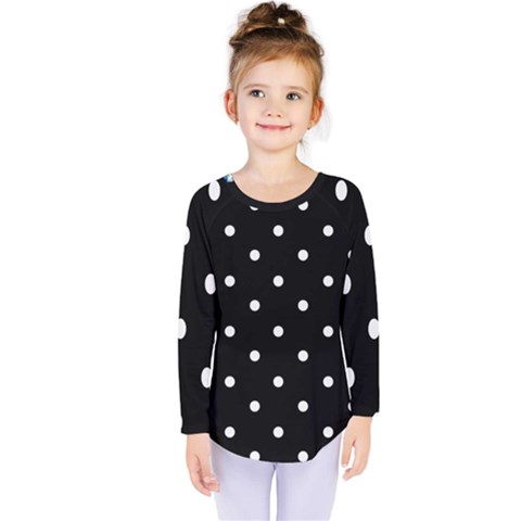 Flower Frame Floral Polkadot White Black Kids  Long Sleeve Tee by Mariart