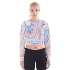 Marble Abstract Texture With Soft Pastels Colors Blue Pink Grey Cropped Sweatshirt