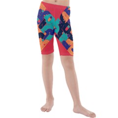 Plaid Red Sign Orange Blue Kids  Mid Length Swim Shorts by Mariart