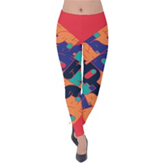 Plaid Red Sign Orange Blue Velvet Leggings