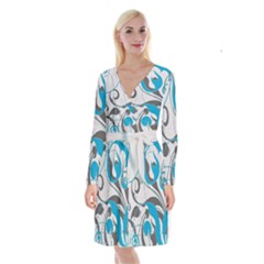 Floral Pattern Long Sleeve Velvet Front Wrap Dress by Valentinaart