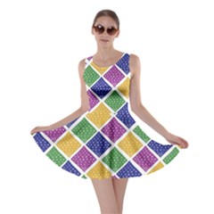 African Illutrations Plaid Color Rainbow Blue Green Yellow Purple White Line Chevron Wave Polkadot Skater Dress by Mariart