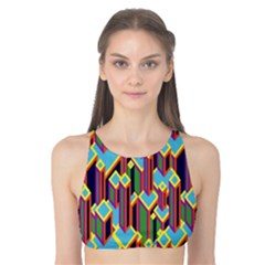 Building City Plaid Chevron Wave Blue Green Tank Bikini Top by Mariart