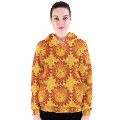 Cute Lion Face Orange Yellow Animals Women s Zipper Hoodie by Mariart